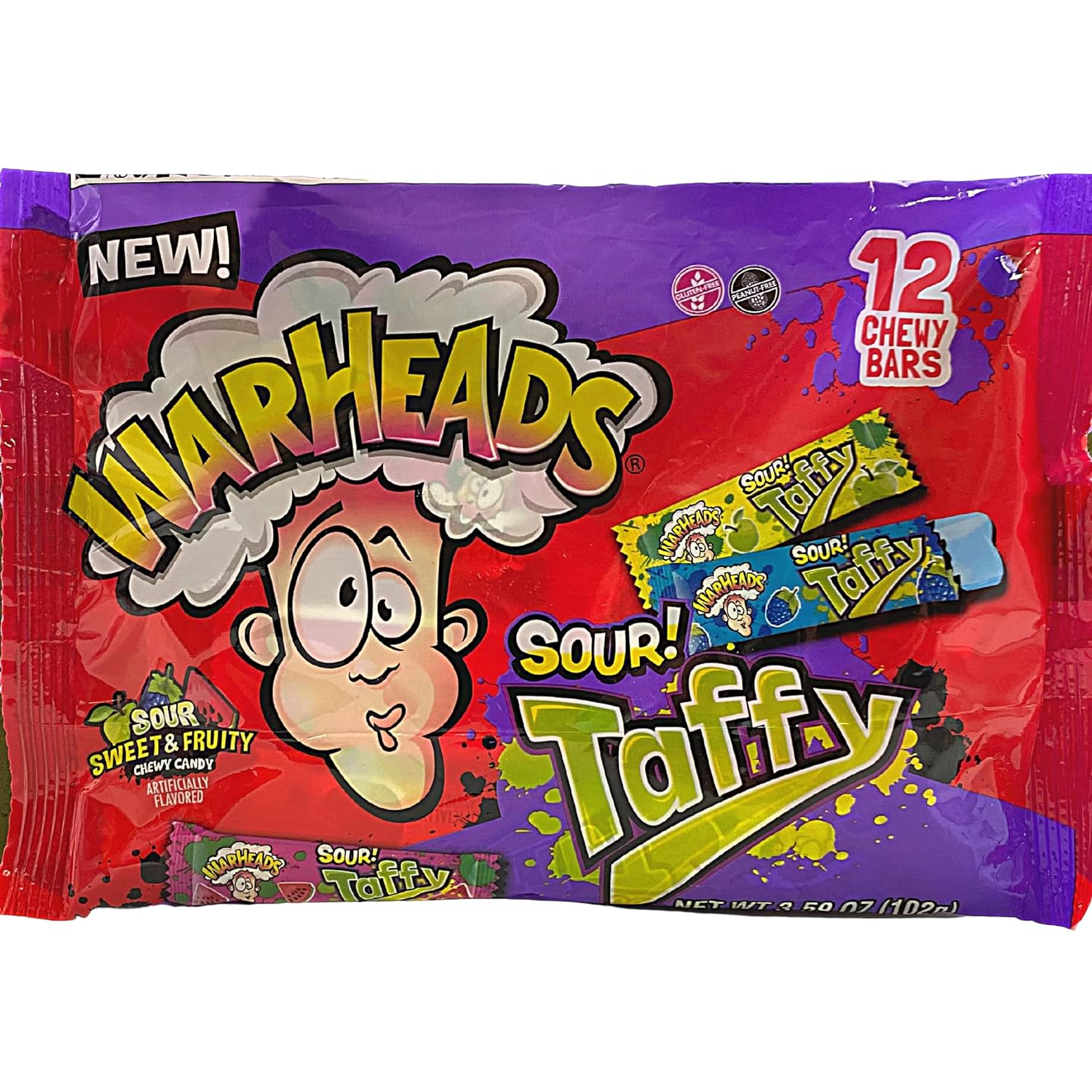 Warheads Sour Taffy Chewy Candies, Individually Wrapped Frui