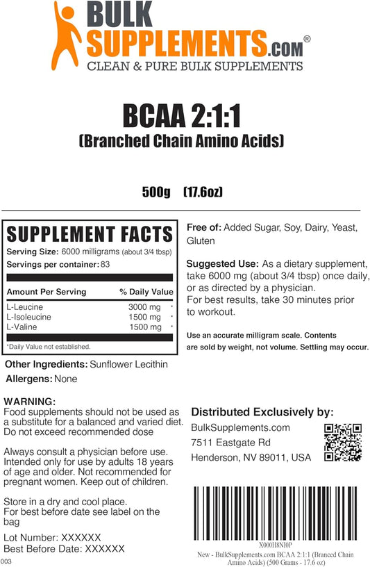 BULKSUPPLEMENTS.COM BCAA 2:1:1 Powder - Branched Chain Amino Acids. BC