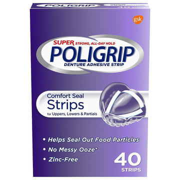 Super Poligrip Strips Size 40 Ct Poligrip Strong All Day Comfort Seal Denture Adhesive Strips