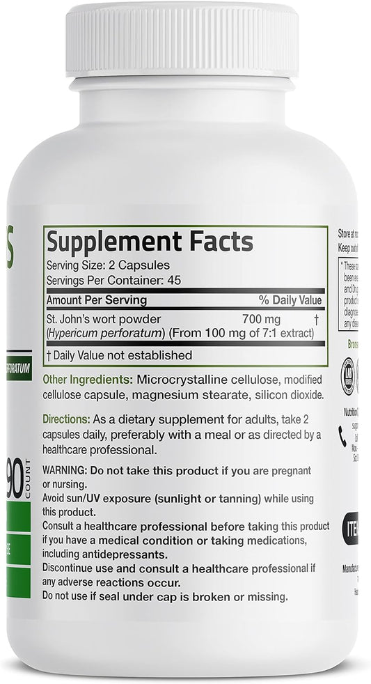 Bronson St. John's Wort 700 MG per Serving Hypericum Perforatum Suppor