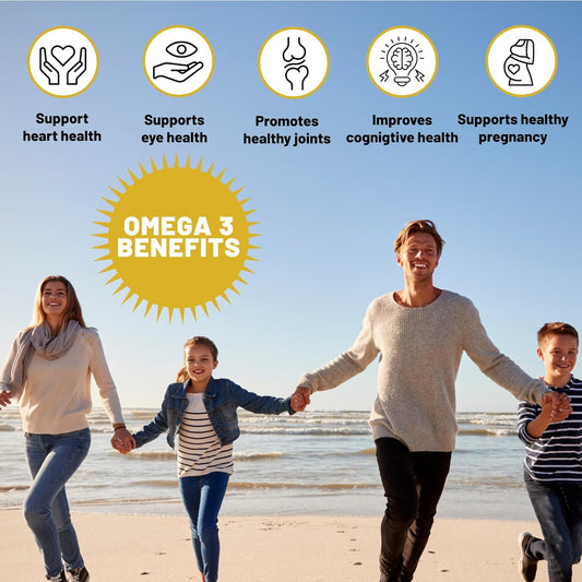 Vegan Vitality Vegan Omega 3 Supplement - 60 Plant Based Algae Omega 3 Oil Soft Gels Essential Fatty Acids with Vegan DH