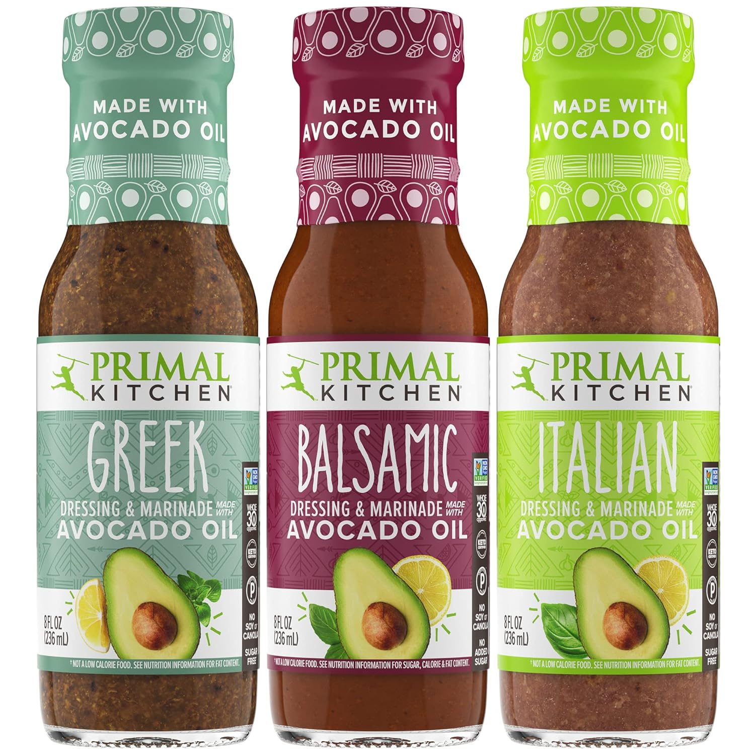 Primal Kitchen Italian Dressing, Balsamic Vinaigrette, And Greek Dress3.84 Pounds