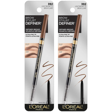 L'Oreal Paris Makeup Brow Stylist Definer Waterproof Eyebrow Pencil, Ultra-Fine Mechanical Pencil, Draws Tiny Brow Hairs and Fills in Sparse Areas and Gaps, Light Brunette, 0.003  (Pack of 2)