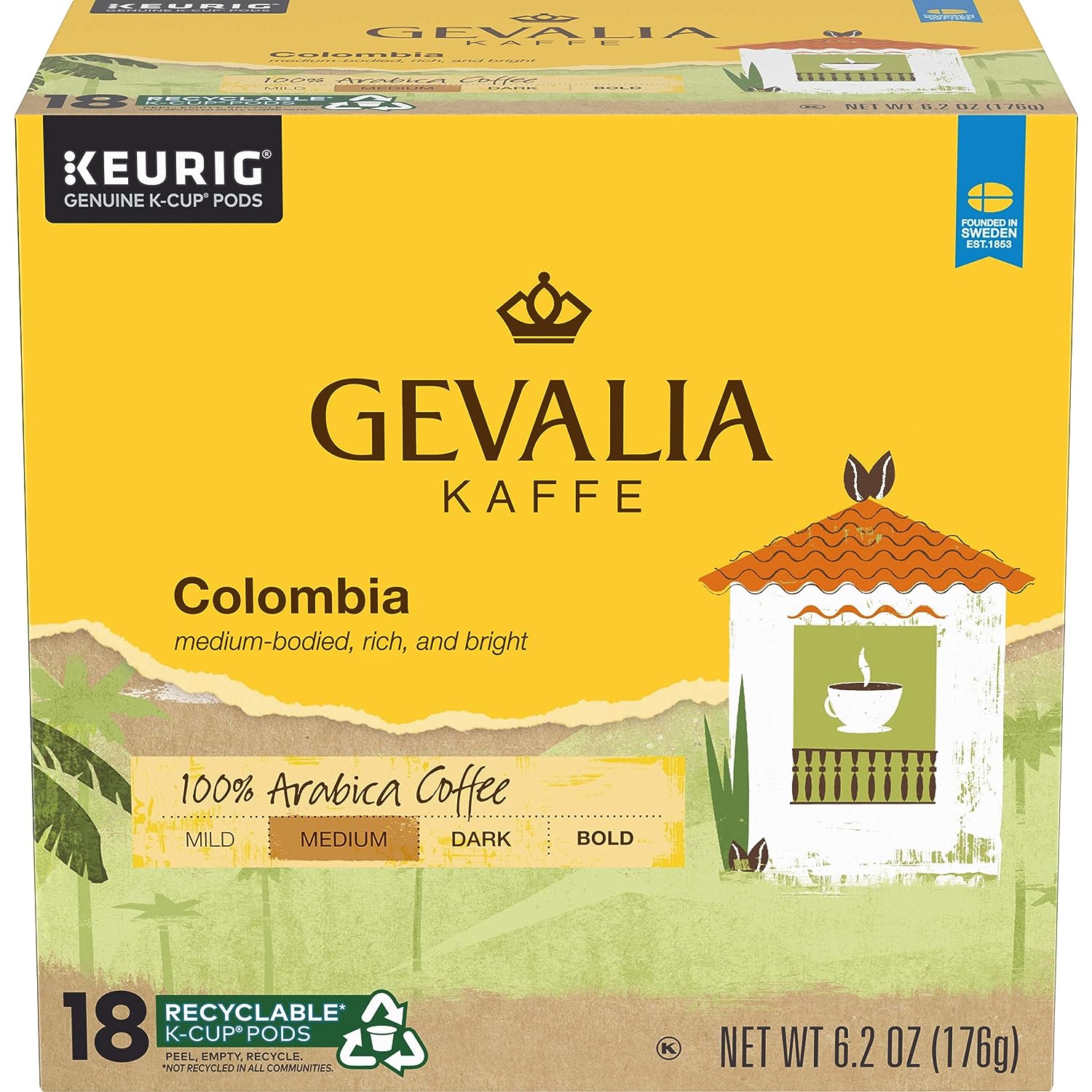 Gevalia Colombia Blend Medium Roast K-Cup Coffee Pods (18 Pods)