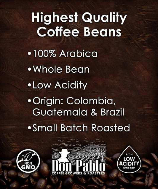 Don Pablo Gourmet Coffee - Signature Blend - Medium Dark Roast - Whole Bean Coffee - 100% Arabica Beans - Low Acidity and Non-GMO - bag