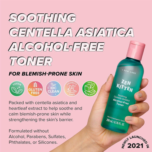 I DEW CARE Zen Kitten | Non-comedogenic Alcohol-Free Toner with Centella Asiatica | Facial Toner for Acne, Blemish-Prone, and Sensitive Skin | Korean Skincare, Vegan, Cruelty-Free