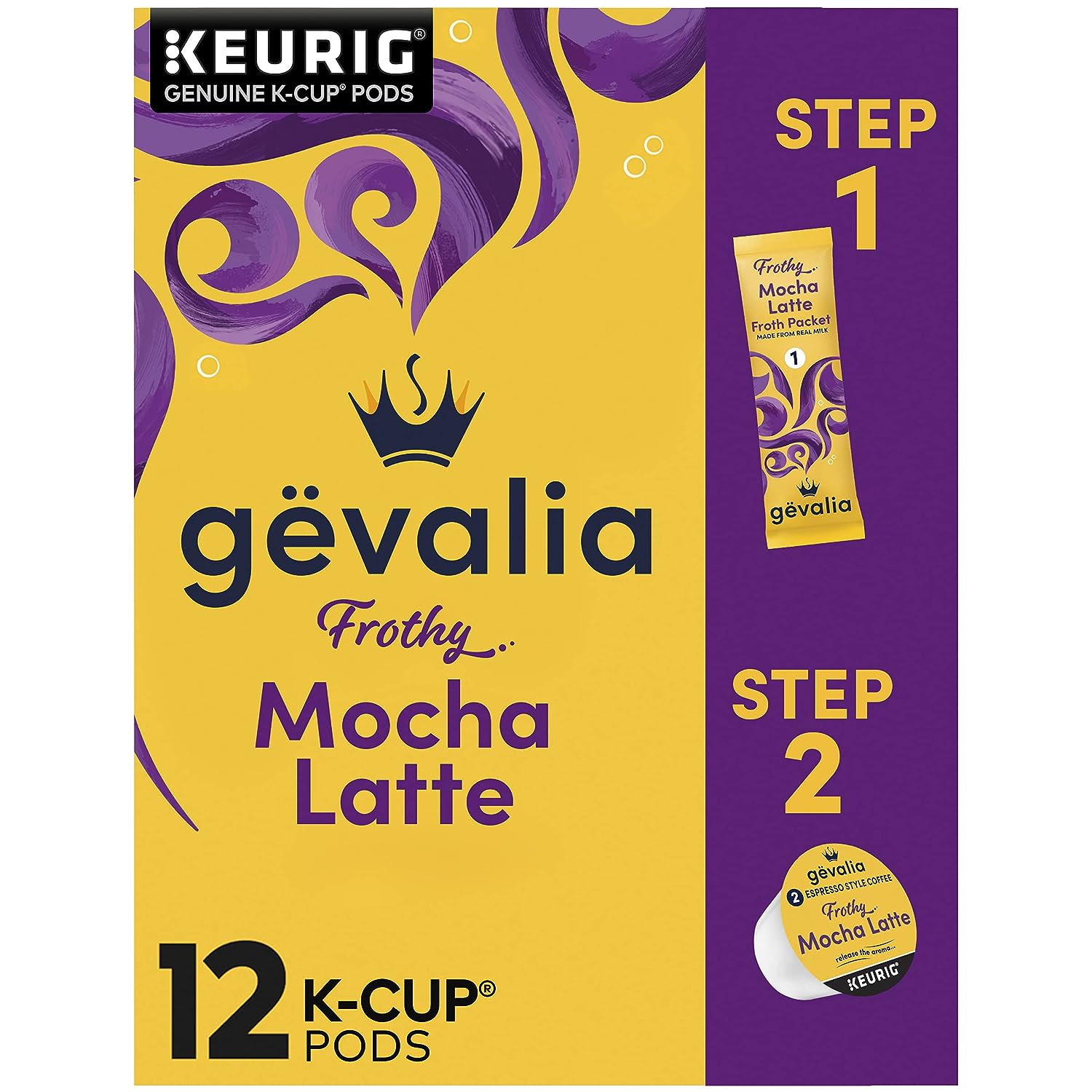 Gevalia Frothy 2-Step Mocha Latte Expresso K-Cup® Coffee Pods & Froth Packets Kit (12 ct Box)