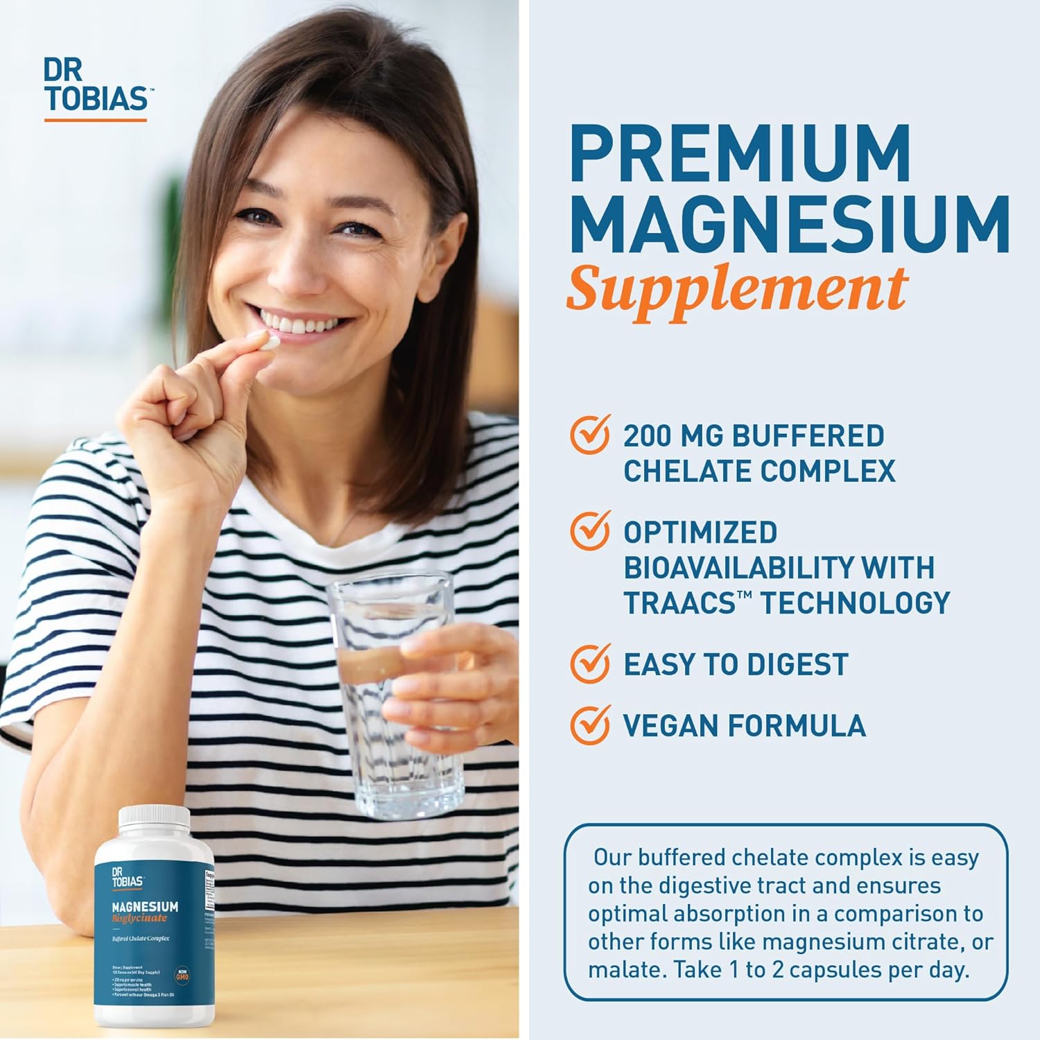Dr Tobias Magnesium Bisglycinate, High Absorption Magnesium Buffered C