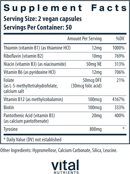 Vital Nutrients - Tyrosine and B-Vitamins - Complex Thyroid and Nerve 3.52 Ounces