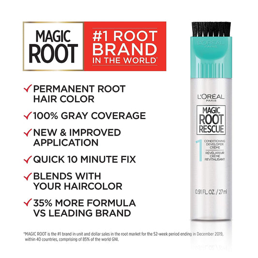 L'Oreal Paris Magic Root Rescue 10 Minute Root Hair Coloring Kit, Permanent Hair Color with Quick Precision Applicator, 100 percent Gray Coverage, 4 Dark Brown, 1 kit (Packaging May Vary)