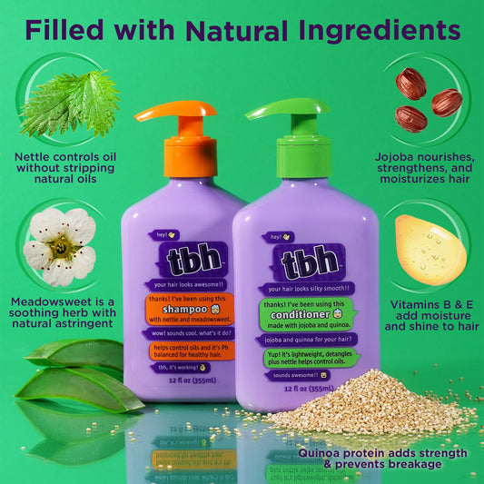 TBH Teen and Kids Shampoo and Conditioner Set - Shampoo and Conditioner for Oily Hair - Sulfate, Paraben Free - 32  (2 Pack)