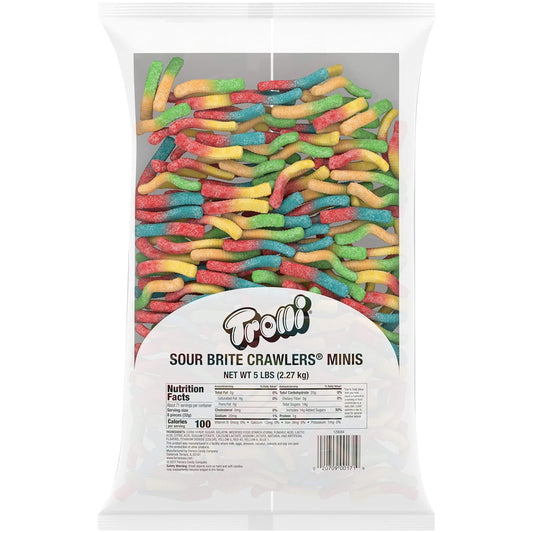 Trolli Sour Brite Crawlers Gummy Worms, 5 Pound Bulk Candy Bag Sour Gummy Worms & Peachie O's Sour Gummy Rings Candy, 80