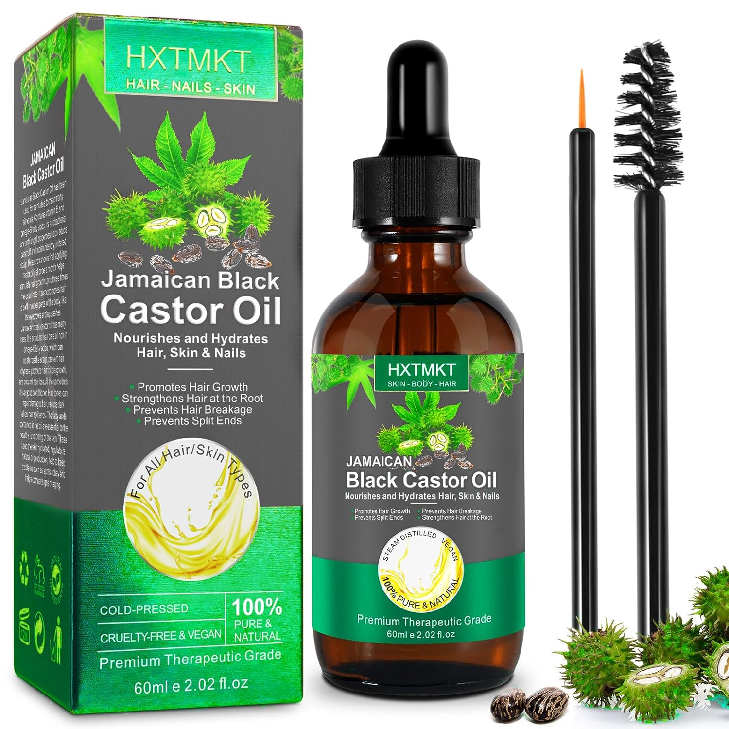 Jamaican Black Castor Oil for Hair Growth, Organic Castor Hair Oil Stimulate Hair Regrowth, Thicker Eyelashes & Eyebrows