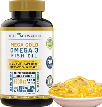 Omega 3 Burpless Max Strength Fish Oil Supplement, Dr. Formula 2000 mg with Vitamin E, 800 mg EPA 600 mg DHA Ultimate Br