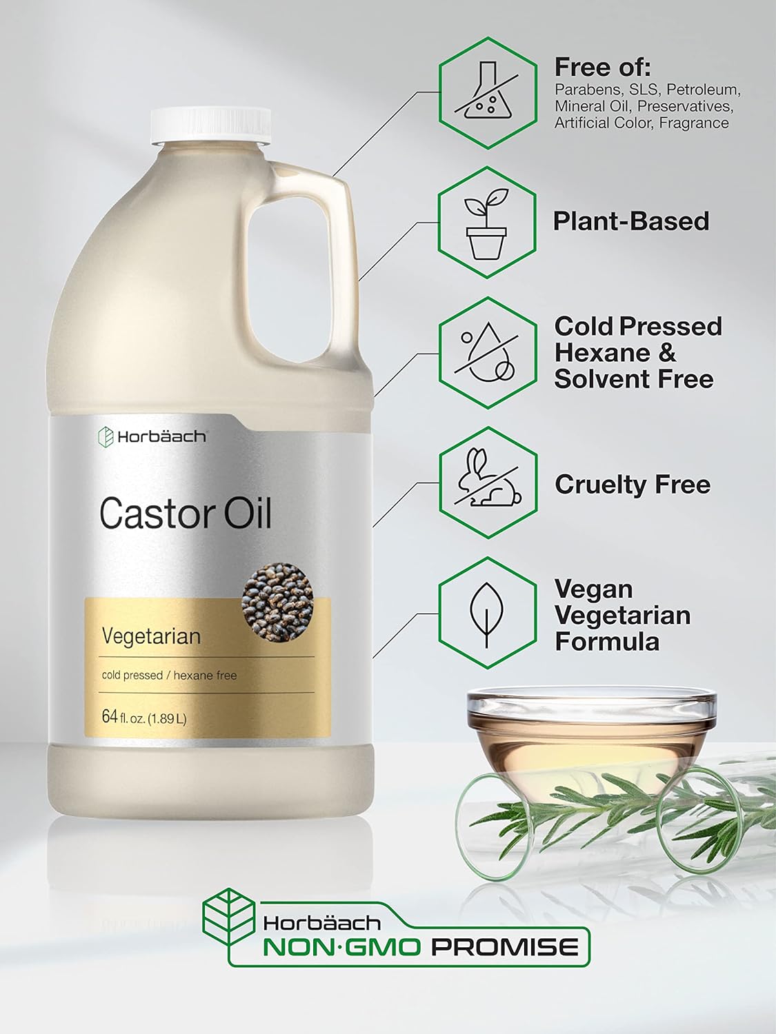  Castor Oil 64oz | for Hair Health, Eyelashes & Eyebrows | H