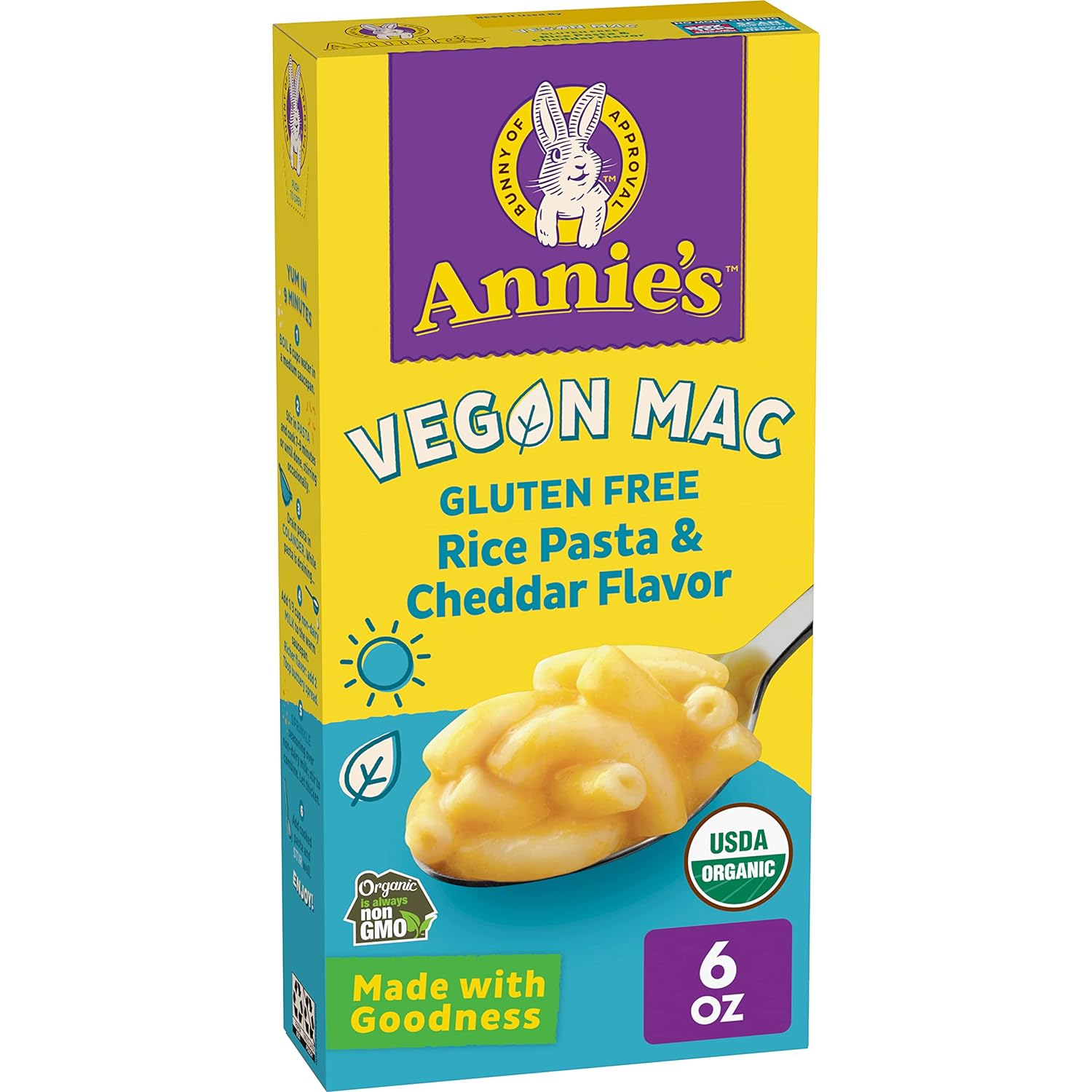 Annie’s Vegan Mac Rice Pasta and Cheddar Flavor Dinner with Organic Gl6.1 Ounces