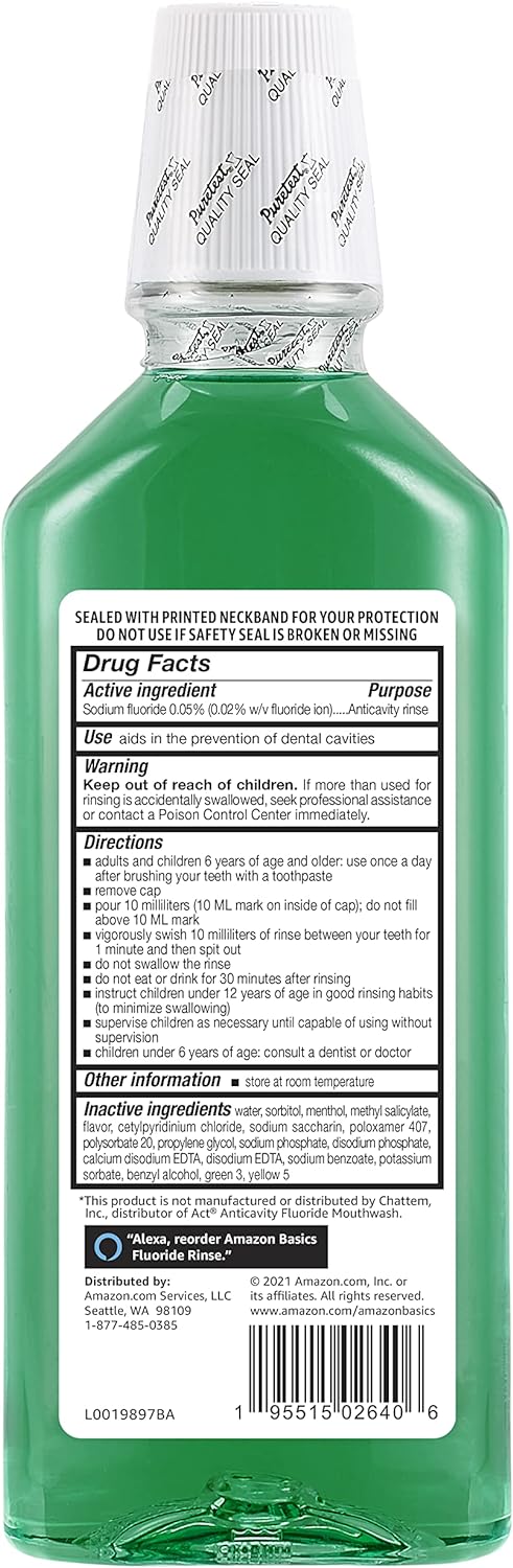 Amazon Basics Anticavity uoride Rinse, Alcohol Free, Mint, 18 uid , 1-Pack (Previously Solimo)