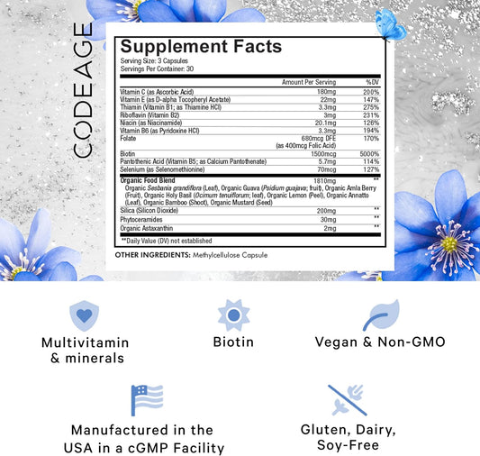 Codeage Biotin Supplement with Vitamin C, Vitamin E, Vitamin B6, Niaci