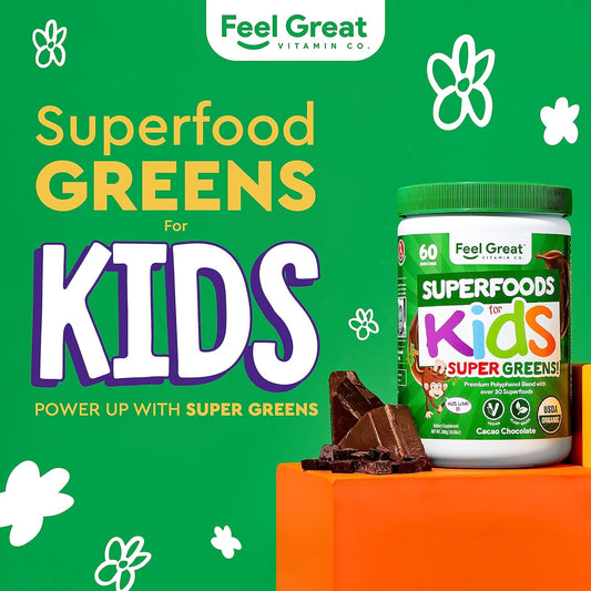 Feel Great Usda Organic Super Greens For Kids | Vegan Chocolate Greens