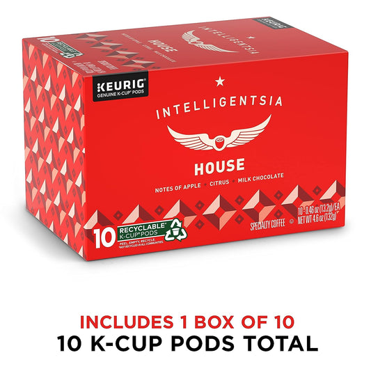 Intelligentsia Coffee, Light Roast K-Cup Pods for Keurig Brewers - House 10 Count with Flavor Notes of Milk Chocolate, Mandarin, and Apple (1 Box of 10 K-Cup Pods)