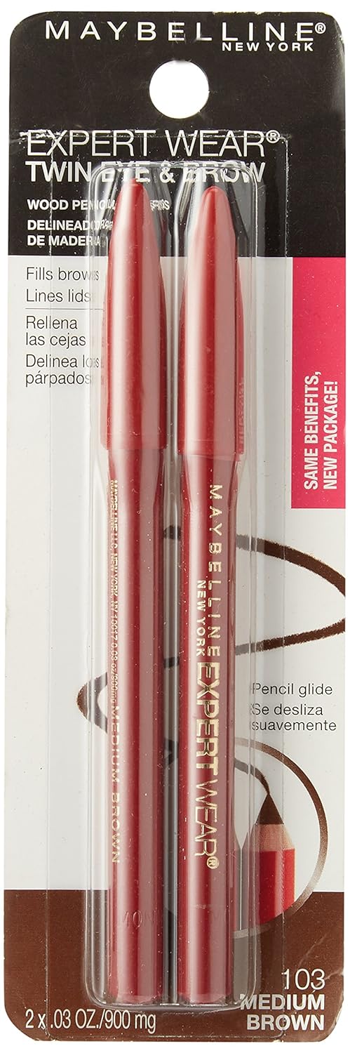 Maybelline Expert Eyes Twin Brow & Eye Pencils, Medium Brown [103], 0.06  (Pack of 2)