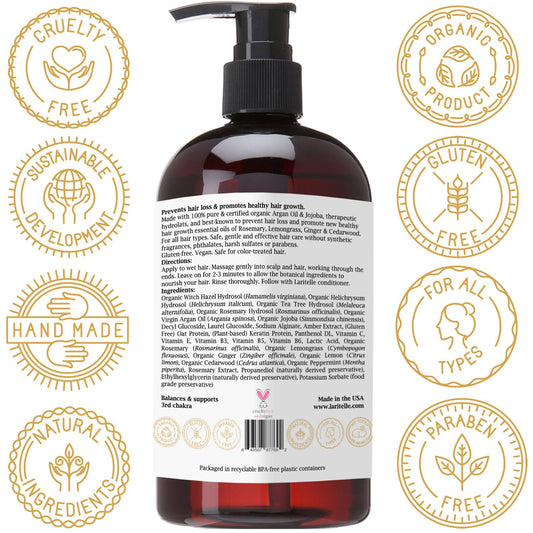 Laritelle Organic Anti-Thinning Shampoo Diamond Strong 17.5  | RECOMMENDED BY DERMATOLOGISTS for Hair Loss Prevention | Strengthening, Follicle Stimulating | Argan, Rosemary, Lemongrass, Ginger & Cedarwood | NO GMO, Sulfate, Alcohol, Paraben, Phthalates