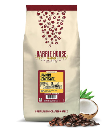 Barrie House Jammin Jamaican Flavored Whole Bean Coffee, Bag | Fair Trade Certified | Light Roast | Smooth and Decadent | 100% Arabica Coffee Beans
