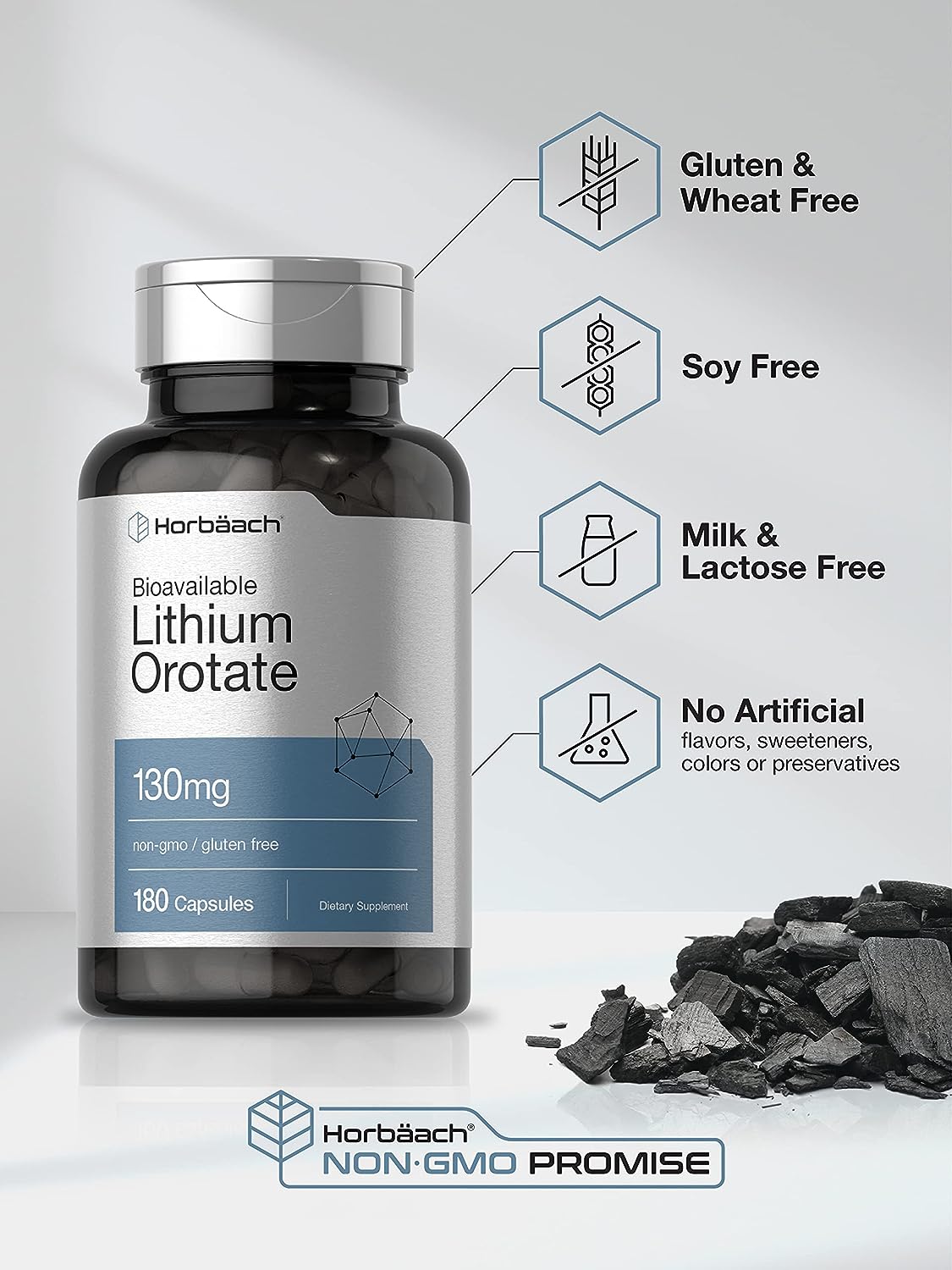  Lithium Orotate 130mg | 180 Capsules | Non-GMO, Gluten Free