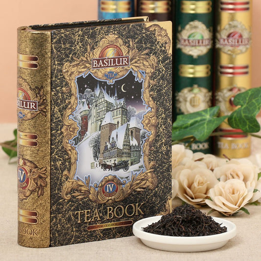Basilur | Gift Tea Set | Tea Book -Vol 4 | Collectable Metal Tin Caddy | Pure Ceylon Black Tea with Silver tips | Non GMO Loose Leaf Tea |