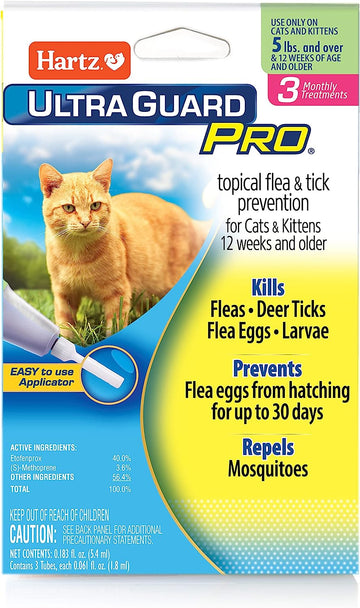 Hartz UltraGuard Pro Topical Flea & Tick Prevention for Cats and Kittens - 3 Monthly Treatments