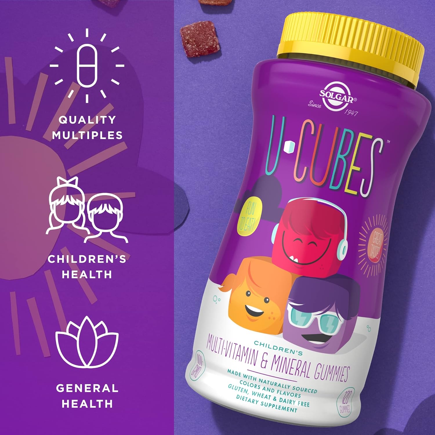 SOLGAR U-Cubes Children's Multi-Vitamin & Mineral - 120 Gummies, Pack 