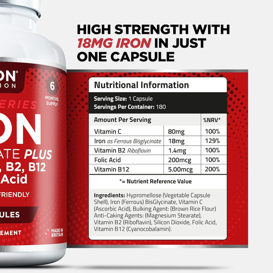 Gentle Iron Capsules 18mg Iron Complex with Vitamin C, B12, B2 & Folic