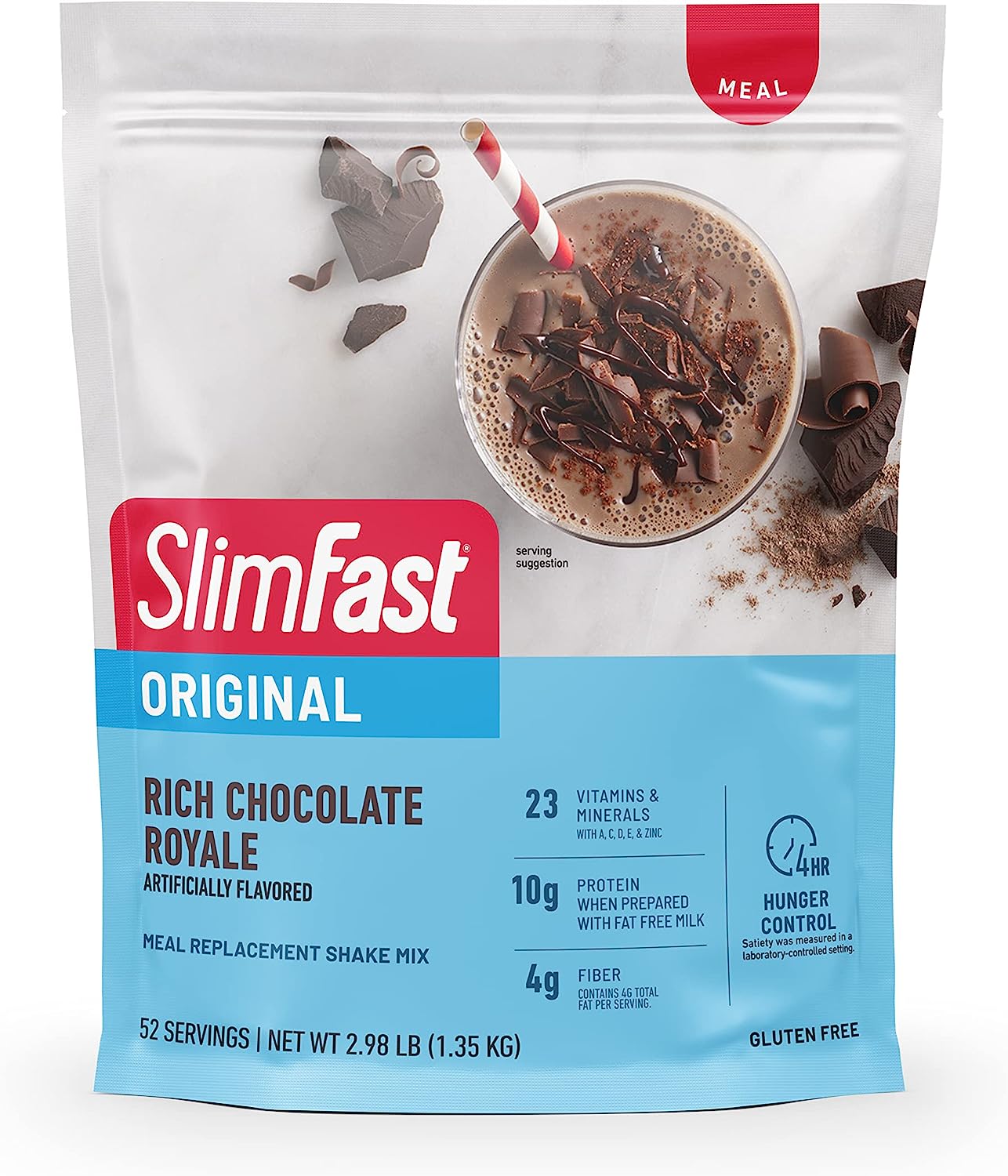 SlimFast Meal Replacement Powder, Original Rich Chocolate Royale, Shake Mix, 10g of Protein, 52 Servings (Packaging May
