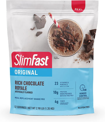 SlimFast Meal Replacement Powder, Original Rich Chocolate Royale, Shake Mix, 10g of Protein, 52 Servings (Packaging May