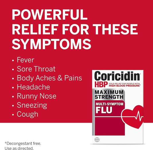 Coricidin HBP Maximum Strength Multi-Symptom Flu Tablets For