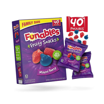 Funables Fruity Snacks, Summer Treats, Mixed Berry Fruit Flavored Snacks, Pack of 40 0.8 Ounce Pouches