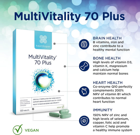 Healthspan Multivitamin 70 Plus | (120 Tablets) | Vitamin C & Vitamin 220 Grams