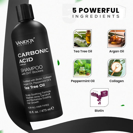 VANIDOX Carbonic Acid Shampoo for Men and Women - Made in USA - Stimulates Hair Growth, Scalp Exfoliator with DHT Blockers, Biotin and Tea Tree Oil (16  )