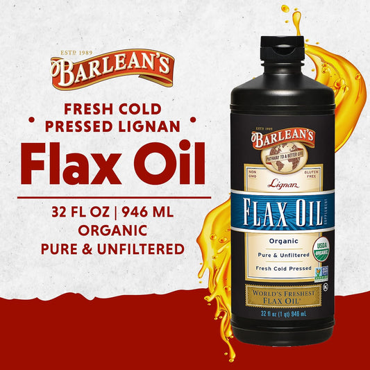 Barlean's Organic Lignan axseed Oil Liq Supplement from Cold Pressed ax Seeds, 7,230 mg ALA Omega-3 Fatty Acids, Cold Press ax Seeds for Joint & Heart Health, 3