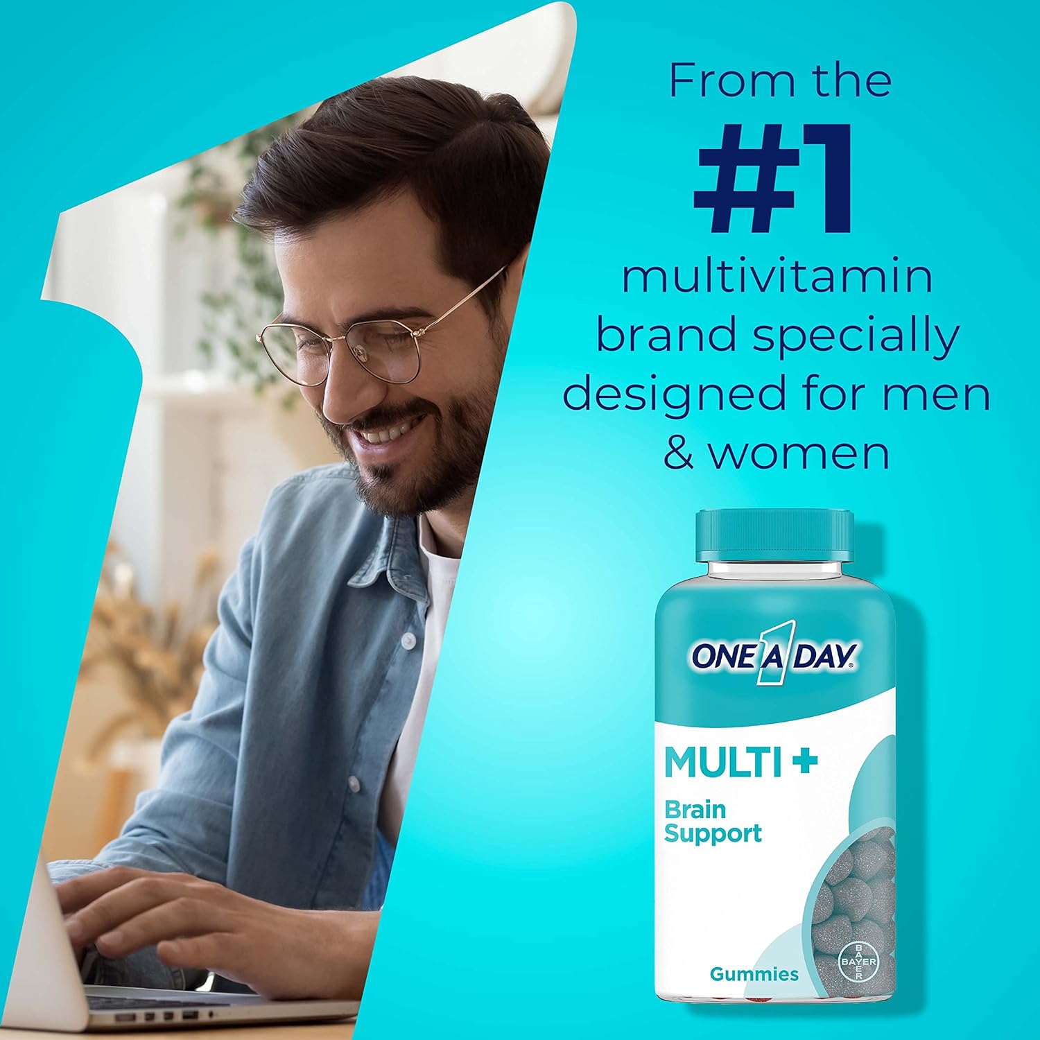 ONE A DAY Multi+ Brain Support Gummies, Multivitamin Gummies for Men &