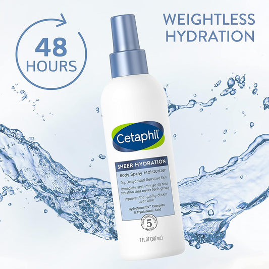 Cetaphil Sheer Hydration Fragrance Free Body Moisturizer Spray, 7  , 48Hr Sensitive Skin Spray Body Lotion for Dry Skin, With Hyaluronic Acid, Vitamin E & Vitamin B5