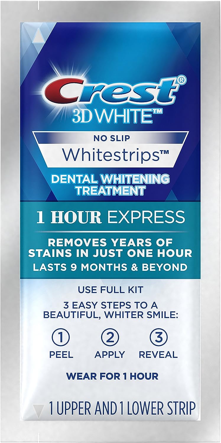 Crest 3D 1 Hour Express White Strips Dental Teeth Whitening Kit, Lasts 9 Months & Beyond, 7 Treatments, 14 Count