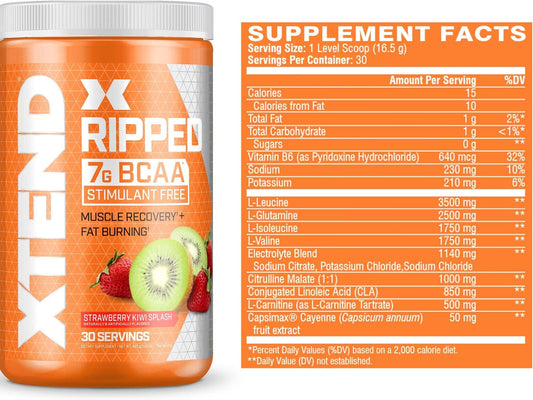 XTEND Ripped BCAA Powder Strawberry Kiwi | Cutting Formula + Sugar Fre