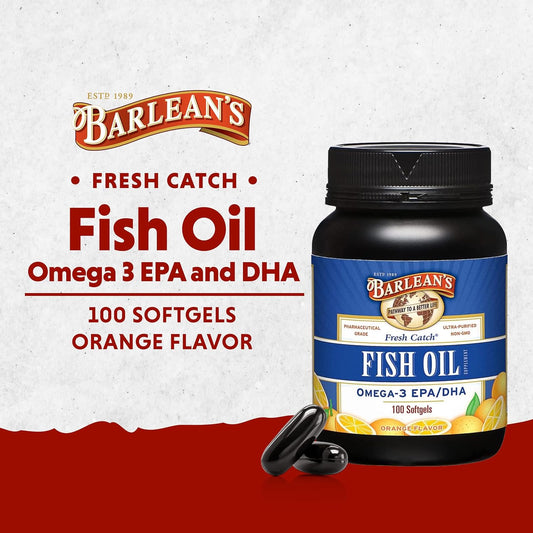 Barlean's Fish Oil Omega 3 Supplement, EPA & DHA Fatty Acid Softgels for Joint, Brain, & Heart Health, 1000mg Orange Fla
