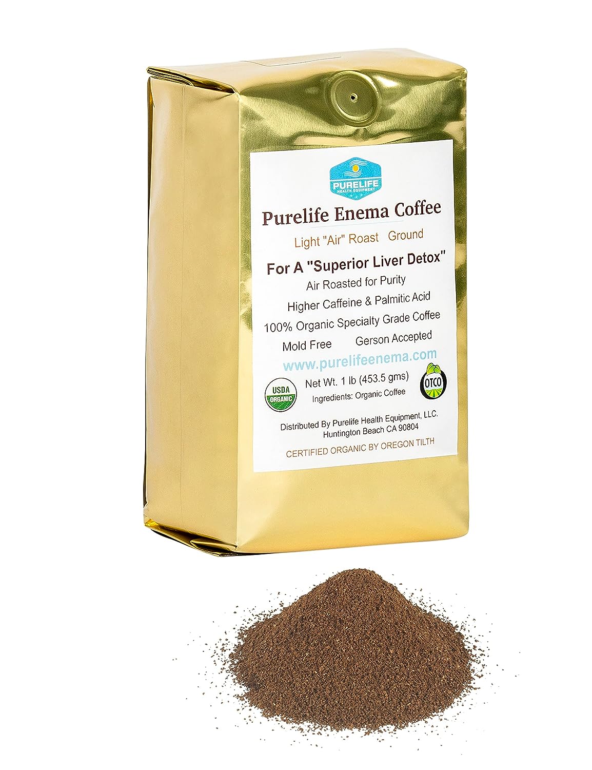 Purelife Enema Coffee - Organic - Light "Air" Roast - Ground - Mold & Fungus Free - Gerson Accepted