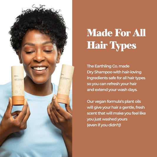 The Earthling Co. Dry Shampoo for Dark Hair – Volumizing Hair Powder for Brown and Black Hair - Vegan Formula for All Hair Types – Talc, Paraben, Sulfate, and Silicone Free, 2.6
