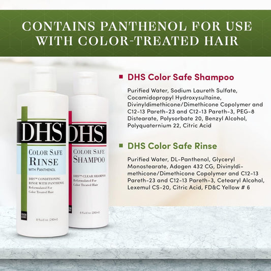 DHS Color Safe Shampoo and Rinse Set - Safe for Color Treated Hair, Fragrance free and Dye free, Color protecting for all hair types, 8  (Set of 2)