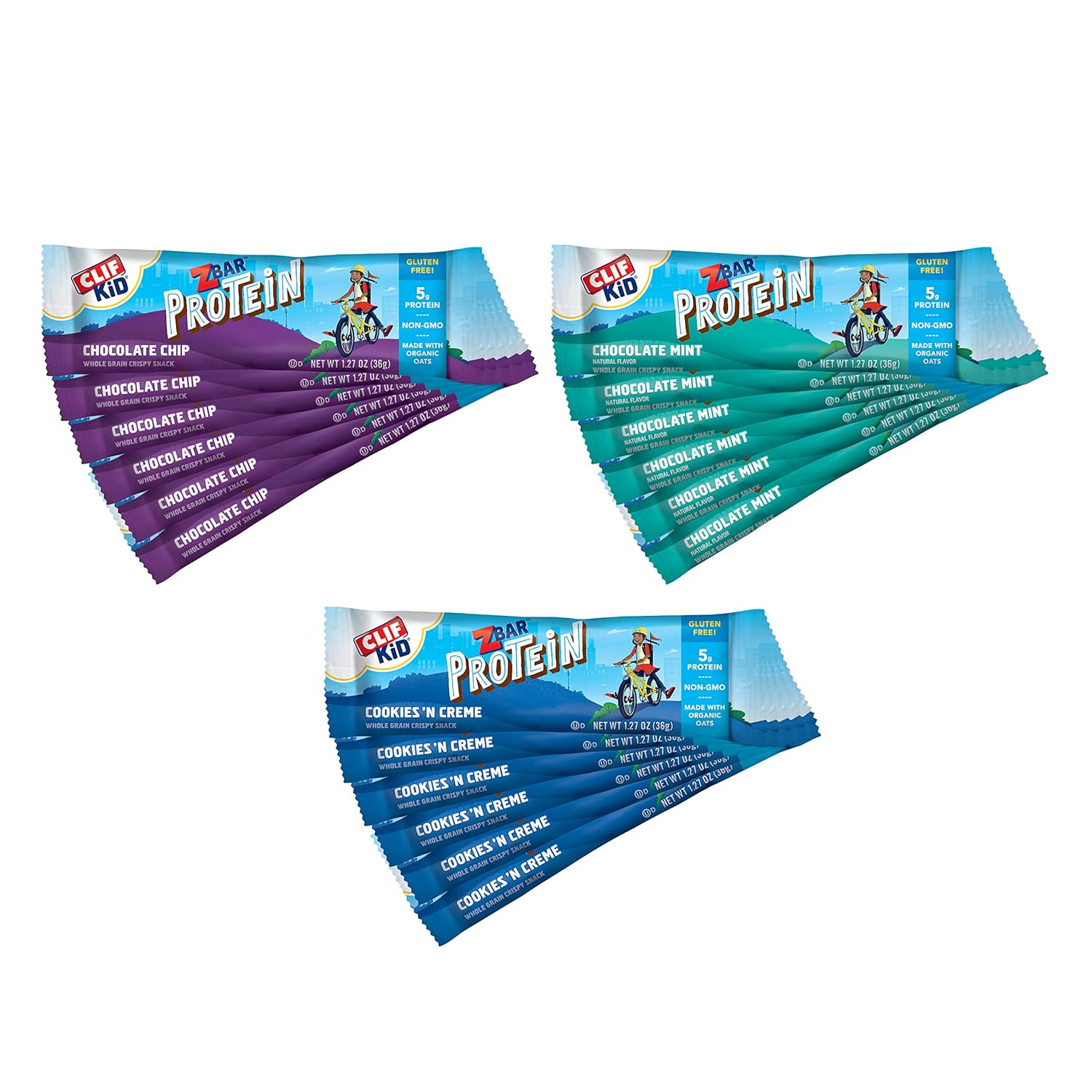 Clif Kid Zbar Protein - Variety Pack - Crispy Whole Grain Snack Bars -1.27 Ounces