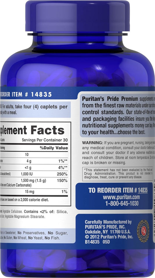 Puritan's Pride Calcium 1500 mg with Vitamin D 1000 IU-120 Coated Capl