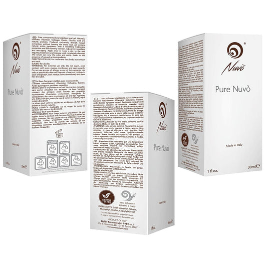 Nuvo' Pure Snail Mucin1.69   PURE and CONCENTRATED. Double Dispenser Included, Anti-aging & Moisturizing Serum for Acne, Face, Neck and Décolleté Area, 100% MADE IN ITALY